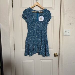 NWTs Princess Polly The Sting Mini Dress Blue Eco Petite Teal Floral Dress